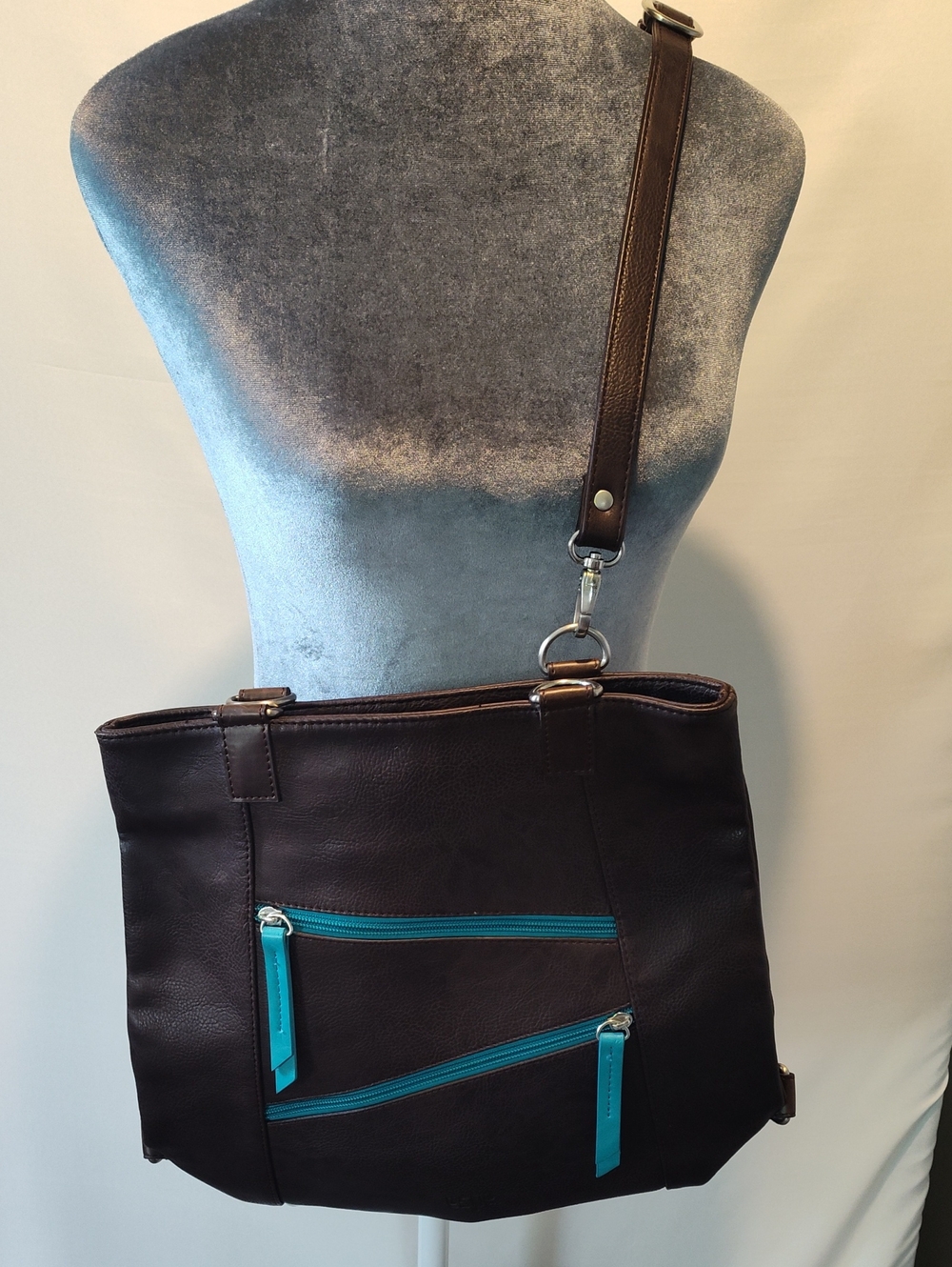 Espe, Brown Crossbody Bag with Teal Accents